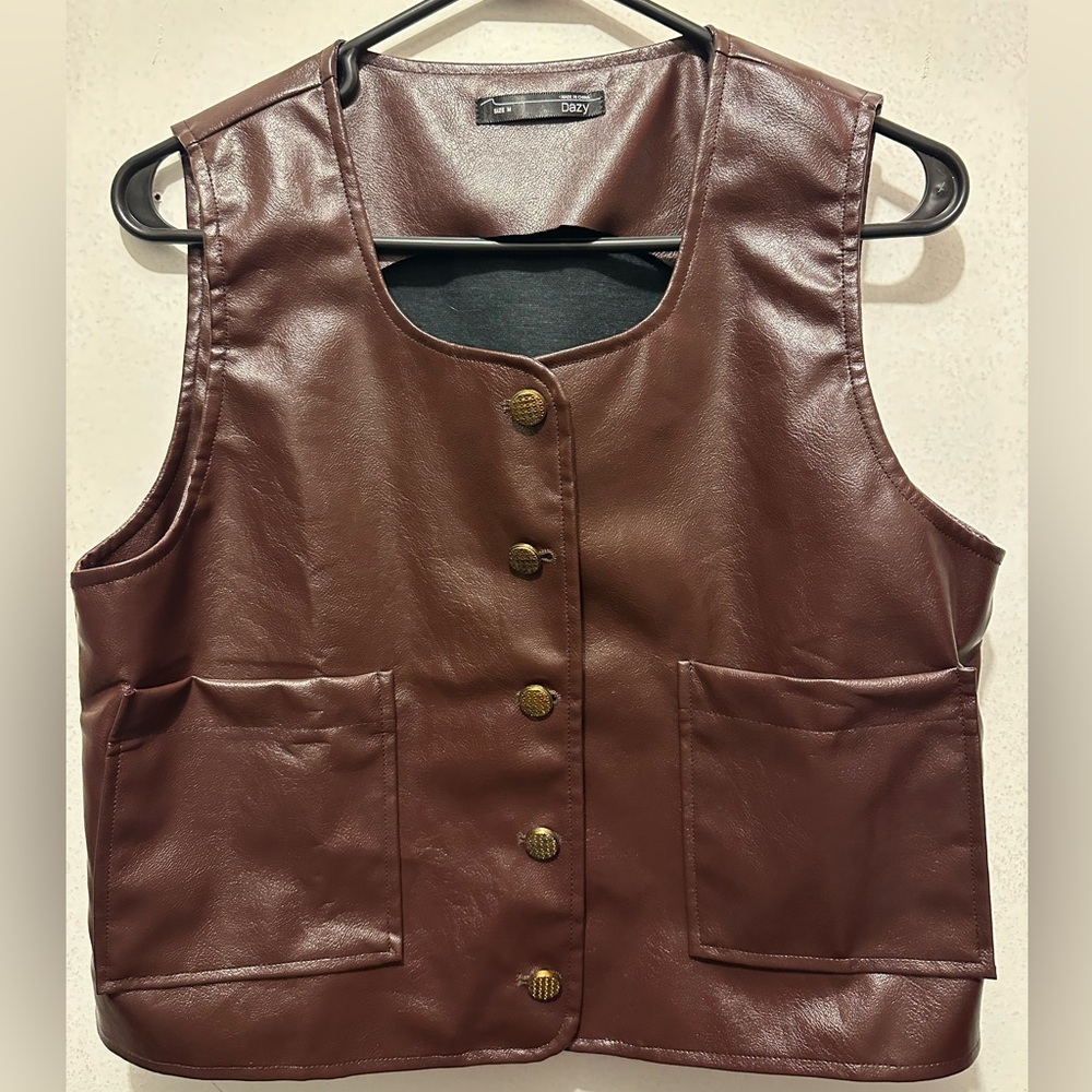 NWOT SHEIN Faux Leather Burgundy Vest. Never worn, wrong size.